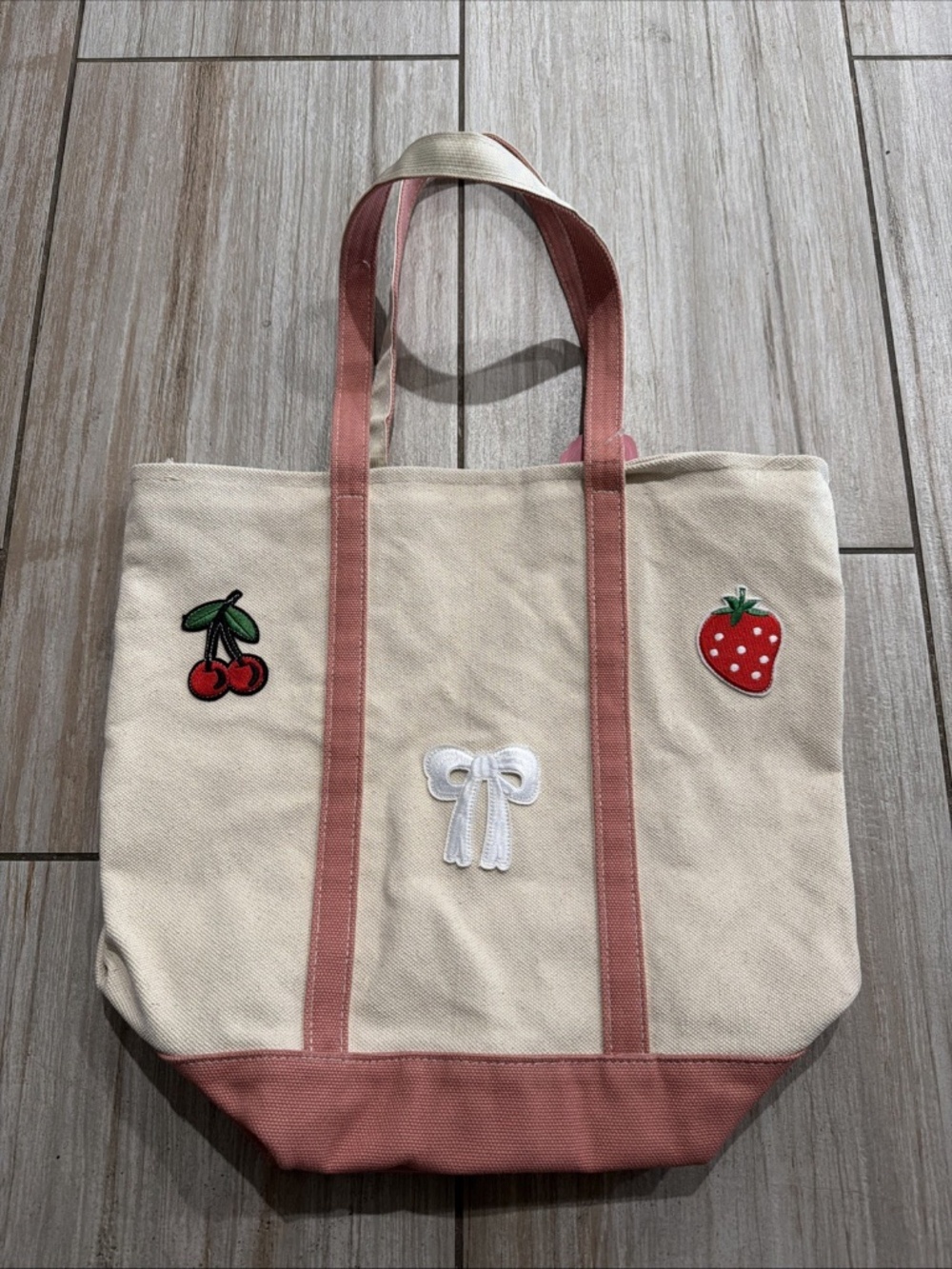 Mayim Large Patch Canvas Tote - Cherry-Strawberry-Bow